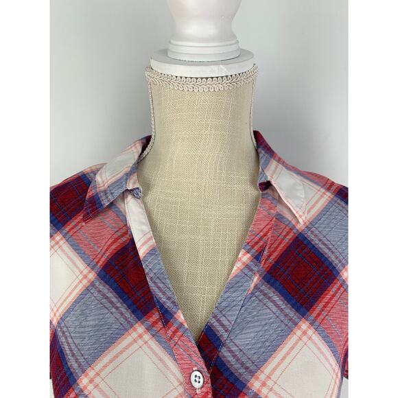 Rock & Republic Plaid T Shirt Midi Dress Womens Small Red Blue Short Sleeve - Picture 3 of 9